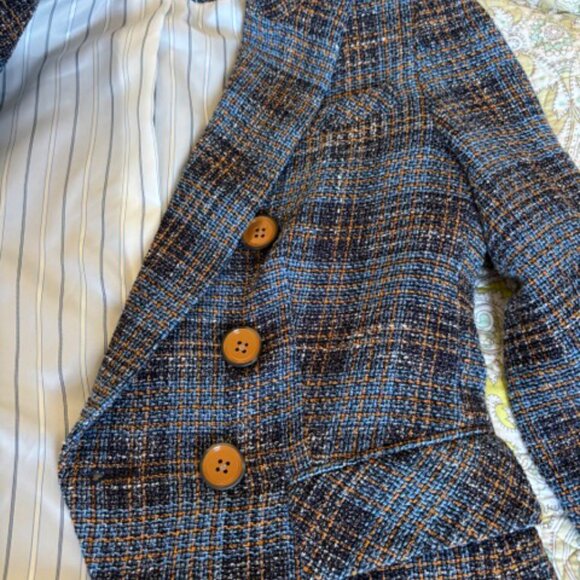 Veronica Beard blazer, blue plaid, brown stripe, double breast size 0 - Picture 2 of 5